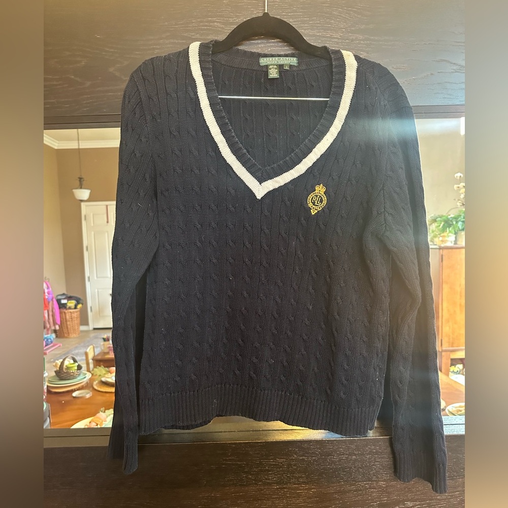 Vintage Ralph Lauren Active Cable Knit Preppy Womens Black Pullover Sweater